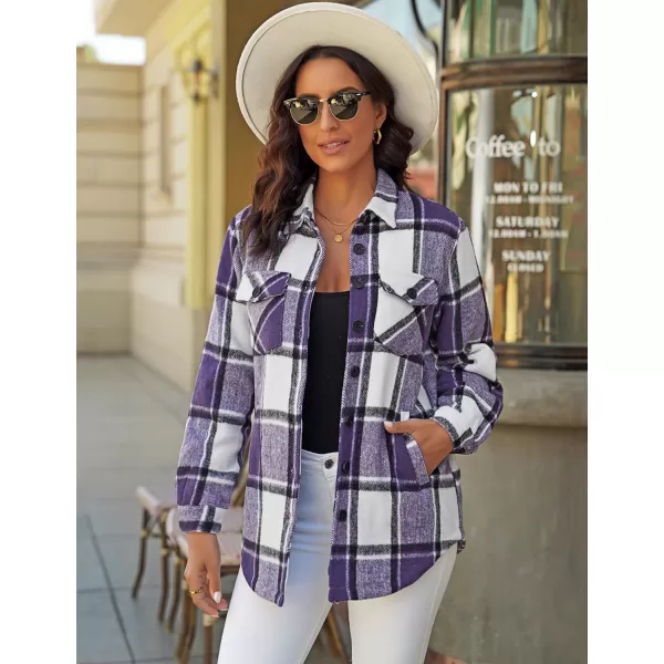 luvamia Plaid Jackets for Women Flannel Quilted Shacket Coats Oversized Button Down Shirts JacketRoyal Purple Plaid