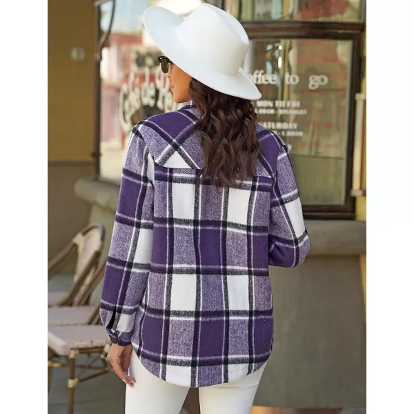 luvamia Plaid Jackets for Women Flannel Quilted Shacket Coats Oversized Button Down Shirts JacketRoyal Purple Plaid