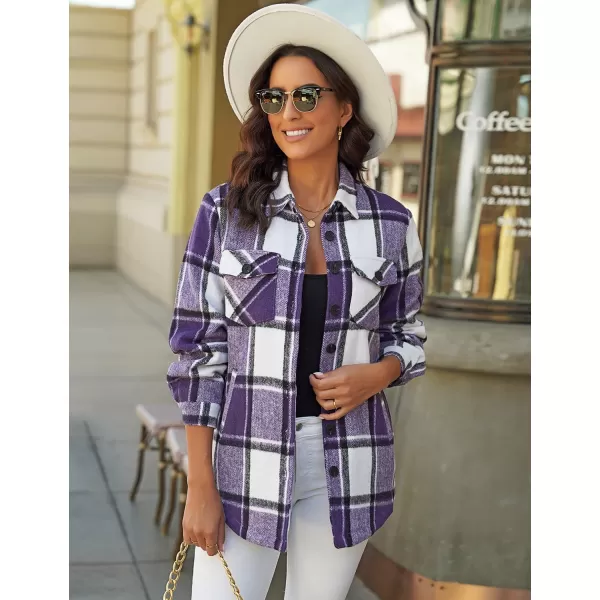 luvamia Plaid Jackets for Women Flannel Quilted Shacket Coats Oversized Button Down Shirts JacketRoyal Purple Plaid