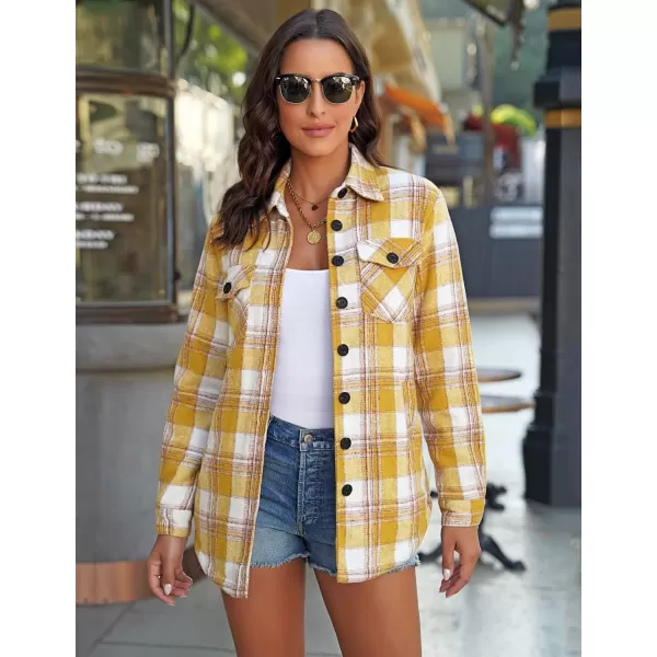 luvamia Plaid Jackets for Women Flannel Quilted Shacket Coats Oversized Button Down Shirts JacketSolar Power Yellow Plaid