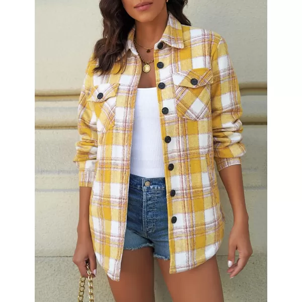 luvamia Plaid Jackets for Women Flannel Quilted Shacket Coats Oversized Button Down Shirts JacketSolar Power Yellow Plaid