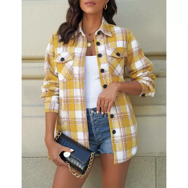 luvamia Plaid Jackets for Women Flannel Quilted Shacket Coats Oversized Button Down Shirts JacketSolar Power Yellow Plaid