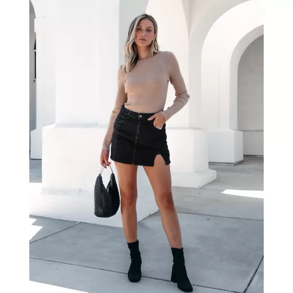 luvamia Skorts Skirts for Women Denim Mini Skirt Side Slit with High Waisted Jean Shorts StretchyB Soft Black