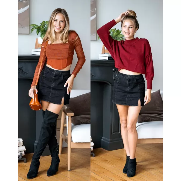 luvamia Skorts Skirts for Women Denim Mini Skirt Side Slit with High Waisted Jean Shorts StretchyB Soft Black