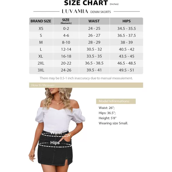 luvamia Skorts Skirts for Women Denim Mini Skirt Side Slit with High Waisted Jean Shorts StretchyB Soft Black