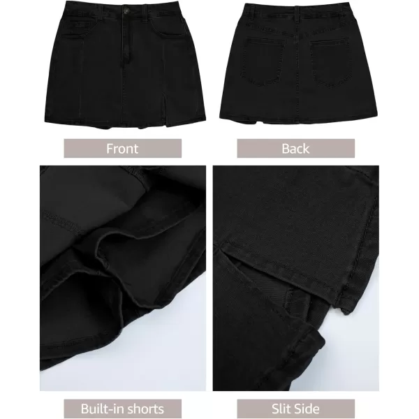 luvamia Skorts Skirts for Women Denim Mini Skirt Side Slit with High Waisted Jean Shorts StretchyB Soft Black