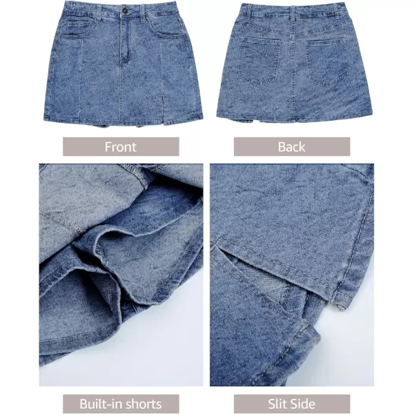 luvamia Skorts Skirts for Women Denim Mini Skirt Side Slit with High Waisted Jean Shorts StretchyBay Blue  Acid Wash