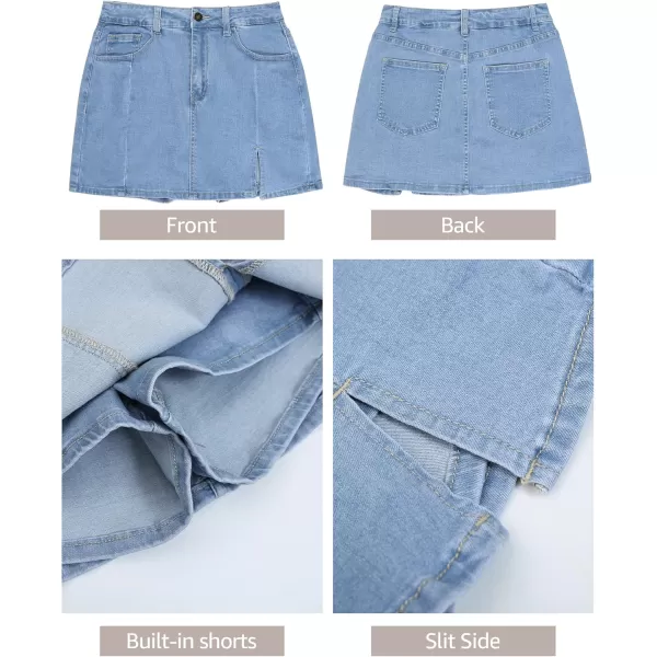 luvamia Skorts Skirts for Women Denim Mini Skirt Side Slit with High Waisted Jean Shorts StretchyBlue Fog
