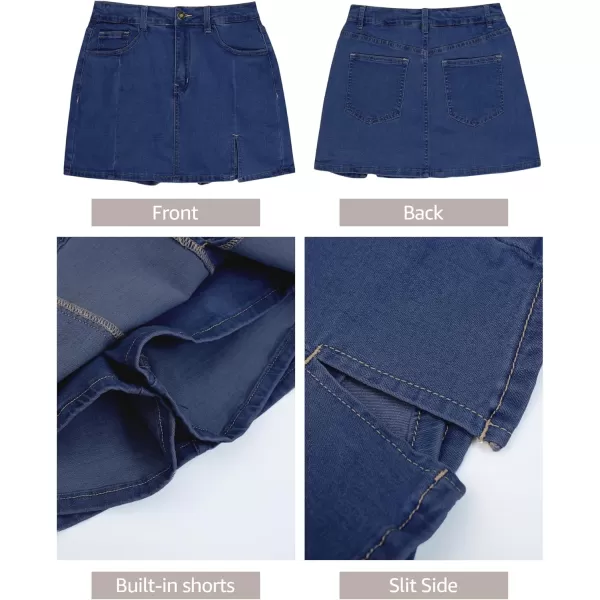 luvamia Skorts Skirts for Women Denim Mini Skirt Side Slit with High Waisted Jean Shorts StretchyDarkness Blue