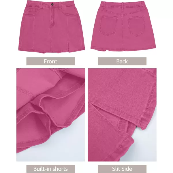 luvamia Skorts Skirts for Women Denim Mini Skirt Side Slit with High Waisted Jean Shorts StretchyHot Pink