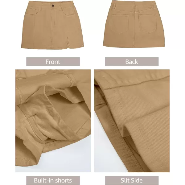 luvamia Skorts Skirts for Women Denim Mini Skirt Side Slit with High Waisted Jean Shorts StretchyKhaki