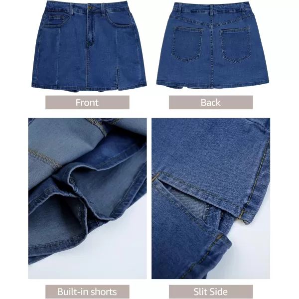luvamia Skorts Skirts for Women Denim Mini Skirt Side Slit with High Waisted Jean Shorts StretchyReef Blue