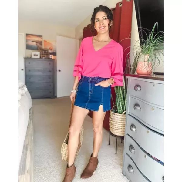 luvamia Skorts Skirts for Women Denim Mini Skirt Side Slit with High Waisted Jean Shorts StretchyReef Blue