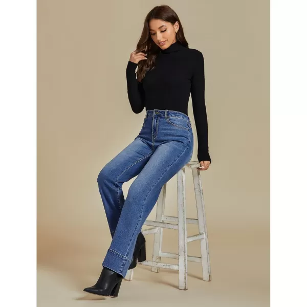 luvamia Wide Leg Jeans for Women High Waisted Flare Trendy Stretchy Denim Pants Baggy Classic Trouser Jeans with PocketsClassic Blue