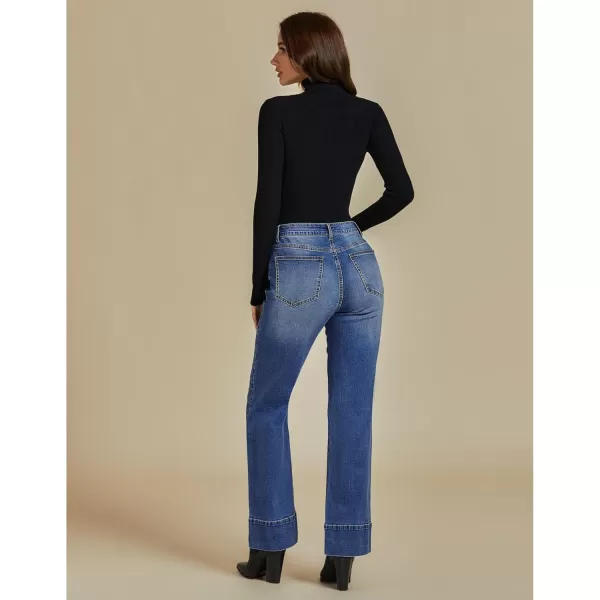 luvamia Wide Leg Jeans for Women High Waisted Flare Trendy Stretchy Denim Pants Baggy Classic Trouser Jeans with PocketsClassic Blue