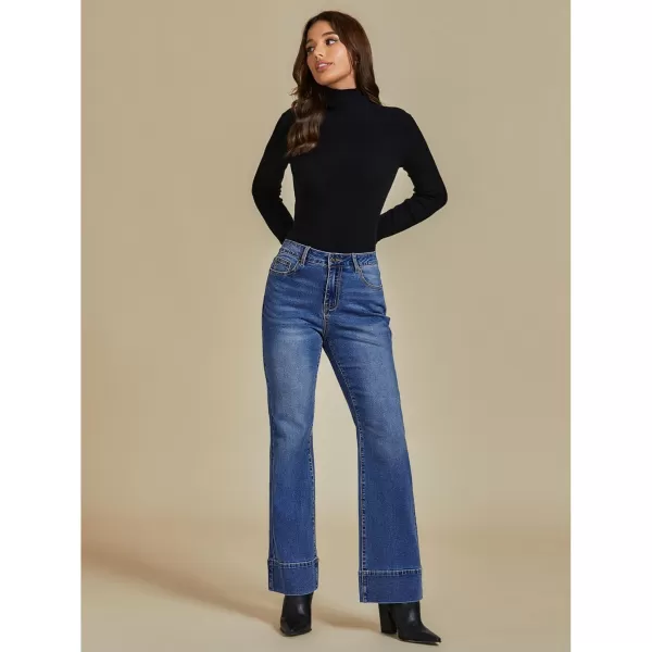 luvamia Wide Leg Jeans for Women High Waisted Flare Trendy Stretchy Denim Pants Baggy Classic Trouser Jeans with PocketsClassic Blue