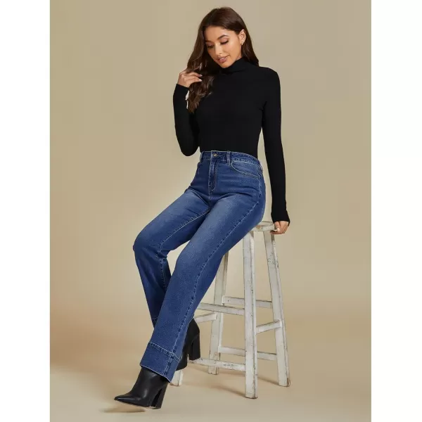 luvamia Wide Leg Jeans for Women High Waisted Flare Trendy Stretchy Denim Pants Baggy Classic Trouser Jeans with PocketsDark Blue