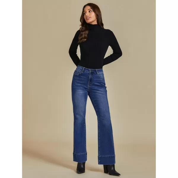 luvamia Wide Leg Jeans for Women High Waisted Flare Trendy Stretchy Denim Pants Baggy Classic Trouser Jeans with PocketsDark Blue