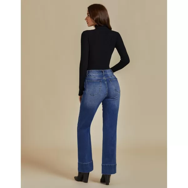 luvamia Wide Leg Jeans for Women High Waisted Flare Trendy Stretchy Denim Pants Baggy Classic Trouser Jeans with PocketsDark Blue