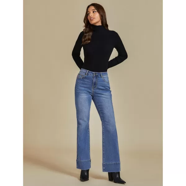 luvamia Wide Leg Jeans for Women High Waisted Flare Trendy Stretchy Denim Pants Baggy Classic Trouser Jeans with PocketsMedium Blue