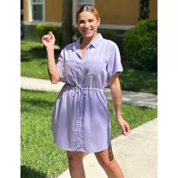 luvamia Women Casual Denim Dress Short Sleeve Tie Waist Classic Jean Shirt DressDigital Lavender