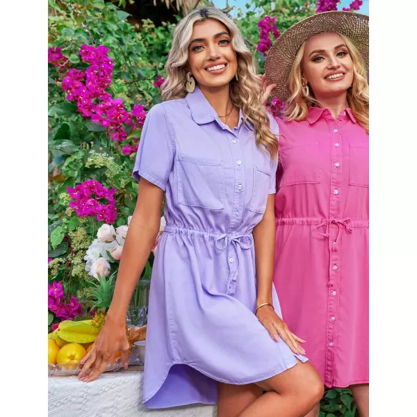 luvamia Women Casual Denim Dress Short Sleeve Tie Waist Classic Jean Shirt DressDigital Lavender