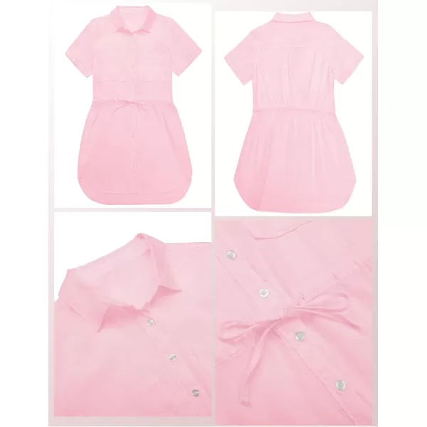 luvamia Women Casual Denim Dress Short Sleeve Tie Waist Classic Jean Shirt DressLight Pink