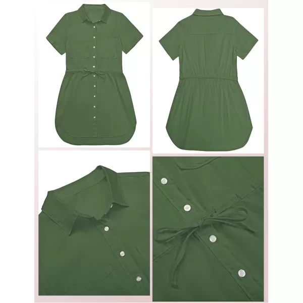 luvamia Women Casual Denim Dress Short Sleeve Tie Waist Classic Jean Shirt DressVineyard Green