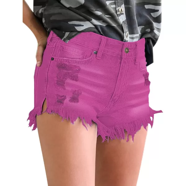 luvamia Women Casual High Waisted Denim Shorts Frayed Raw Hem Ripped Jeans ShortsA1 Hot Pink