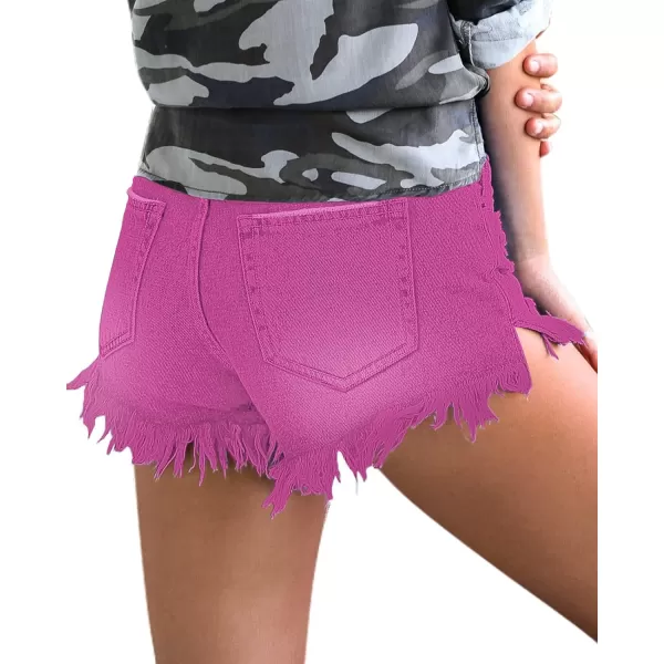 luvamia Women Casual High Waisted Denim Shorts Frayed Raw Hem Ripped Jeans ShortsA1 Hot Pink