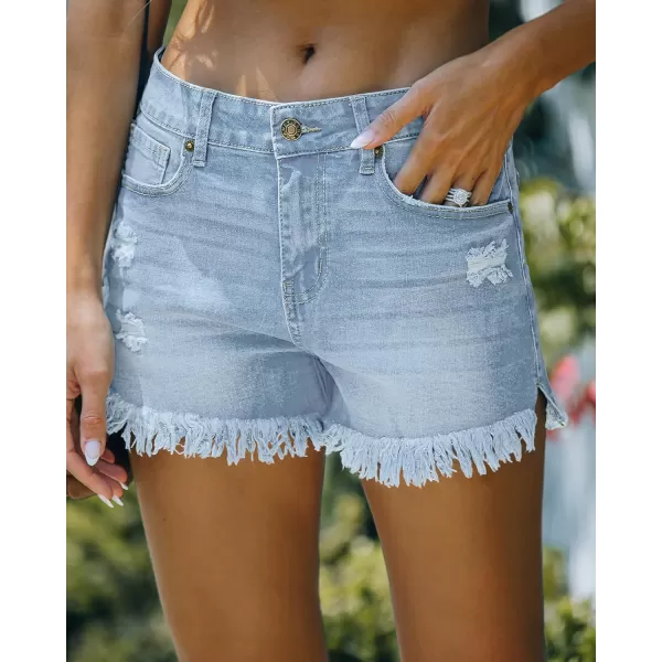 luvamia Women Casual High Waisted Denim Shorts Frayed Raw Hem Ripped Jeans ShortsA1 Powder Blue
