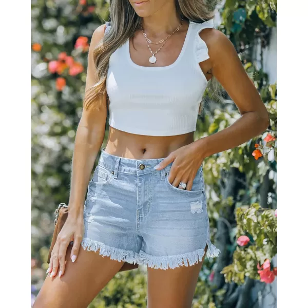 luvamia Women Casual High Waisted Denim Shorts Frayed Raw Hem Ripped Jeans ShortsA1 Powder Blue