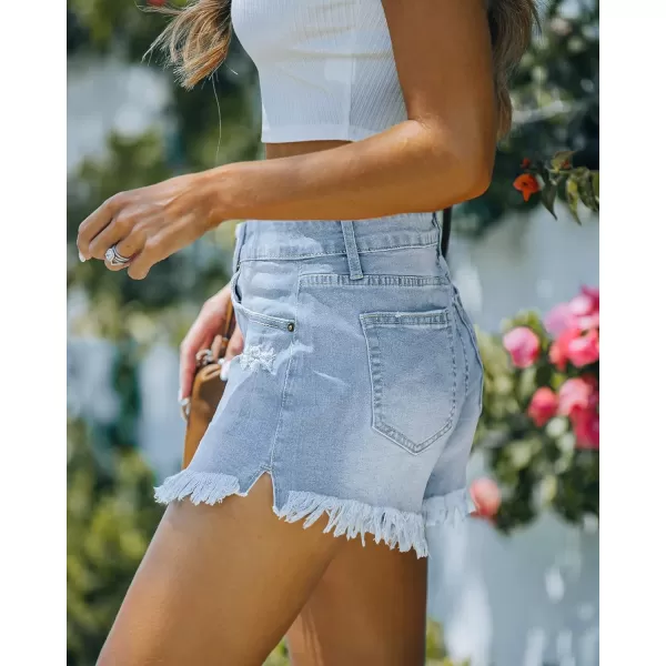 luvamia Women Casual High Waisted Denim Shorts Frayed Raw Hem Ripped Jeans ShortsA1 Powder Blue