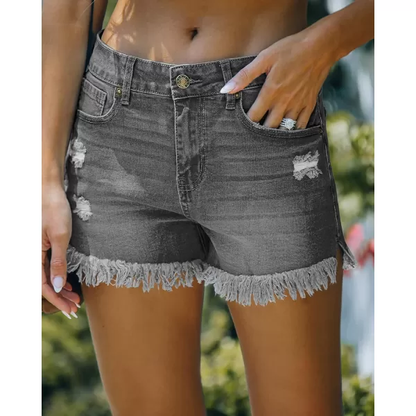 luvamia Women Casual High Waisted Denim Shorts Frayed Raw Hem Ripped Jeans ShortsA1 Stone Gray