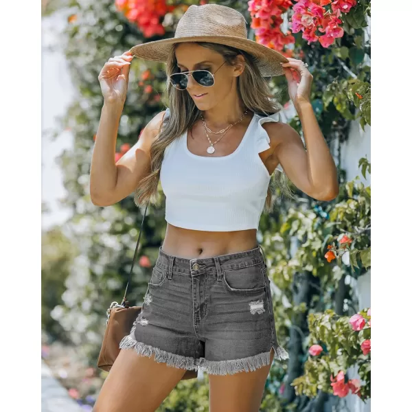 luvamia Women Casual High Waisted Denim Shorts Frayed Raw Hem Ripped Jeans ShortsA1 Stone Gray