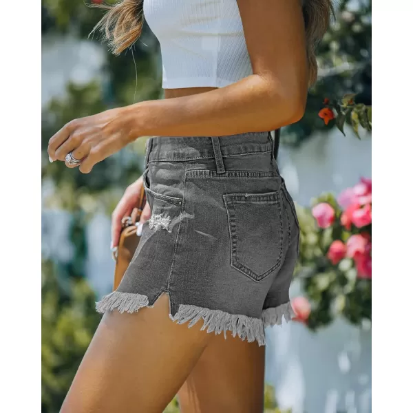 luvamia Women Casual High Waisted Denim Shorts Frayed Raw Hem Ripped Jeans ShortsA1 Stone Gray