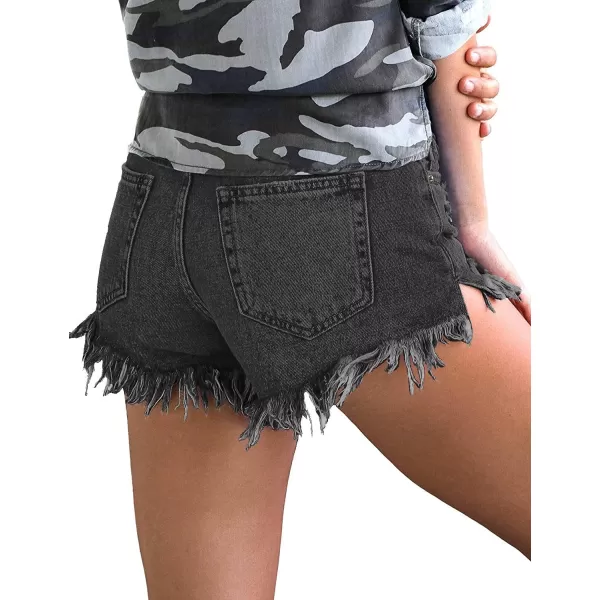 luvamia Women Casual High Waisted Denim Shorts Frayed Raw Hem Ripped Jeans ShortsB1 Stone Gray