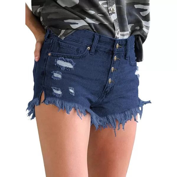 luvamia Women Casual High Waisted Denim Shorts Frayed Raw Hem Ripped Jeans ShortsC Vintage Blue