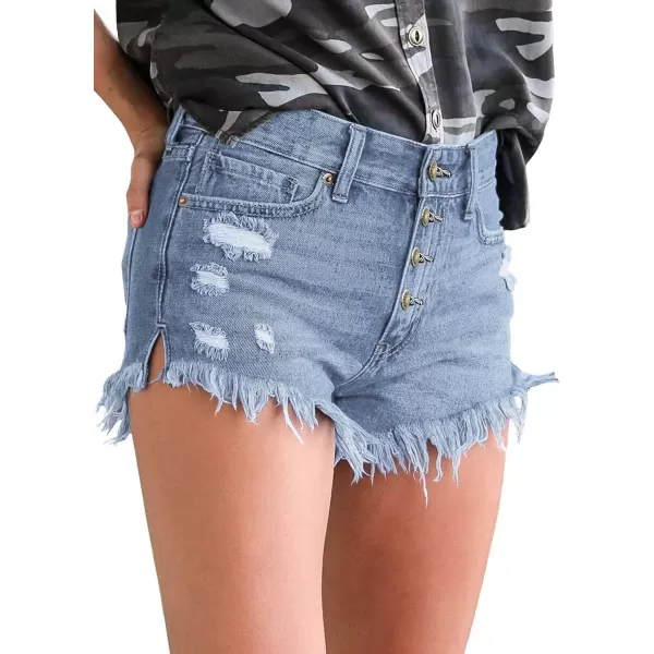 luvamia Women Casual High Waisted Denim Shorts Frayed Raw Hem Ripped Jeans ShortsC Washing Blue