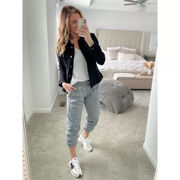 luvamia Womens Basic Button Down Stretch Fitted Long Sleeves Denim Jean JacketAlways Black