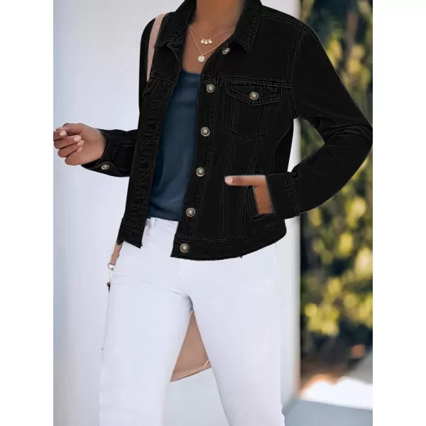 luvamia Womens Basic Button Down Stretch Fitted Long Sleeves Denim Jean JacketAlways Black