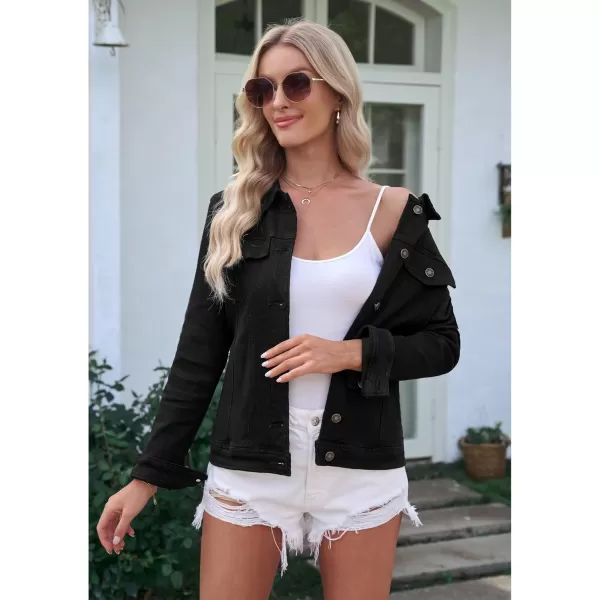 luvamia Womens Basic Button Down Stretch Fitted Long Sleeves Denim Jean JacketAlways Black