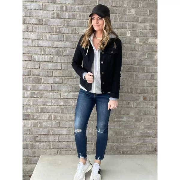 luvamia Womens Basic Button Down Stretch Fitted Long Sleeves Denim Jean JacketAlways Black