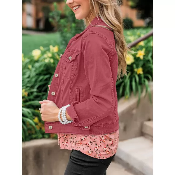 luvamia Womens Basic Button Down Stretch Fitted Long Sleeves Denim Jean JacketBaroque Rose