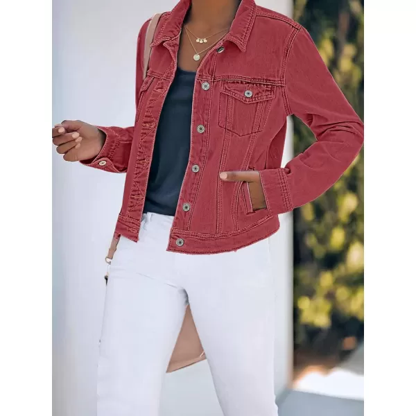 luvamia Womens Basic Button Down Stretch Fitted Long Sleeves Denim Jean JacketBaroque Rose