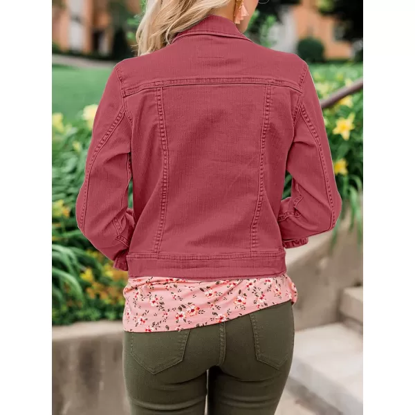 luvamia Womens Basic Button Down Stretch Fitted Long Sleeves Denim Jean JacketBaroque Rose