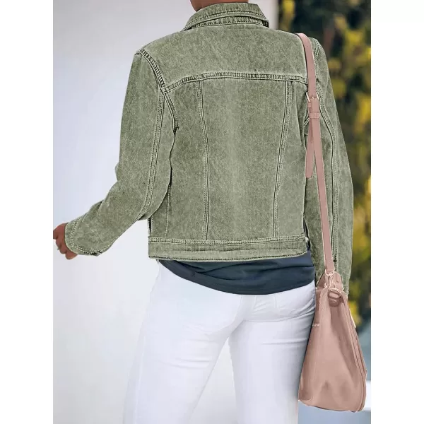 luvamia Womens Basic Button Down Stretch Fitted Long Sleeves Denim Jean JacketCalliste Green