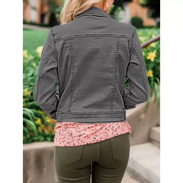 luvamia Womens Basic Button Down Stretch Fitted Long Sleeves Denim Jean JacketGray