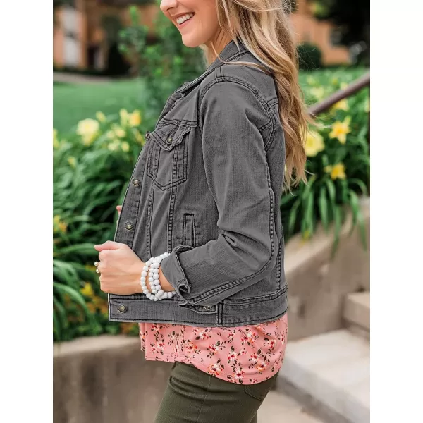 luvamia Womens Basic Button Down Stretch Fitted Long Sleeves Denim Jean JacketGray