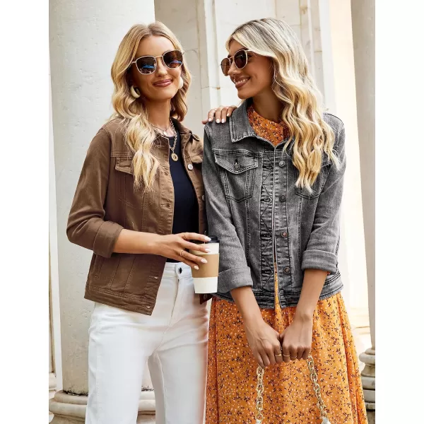 luvamia Womens Basic Button Down Stretch Fitted Long Sleeves Denim Jean JacketGray